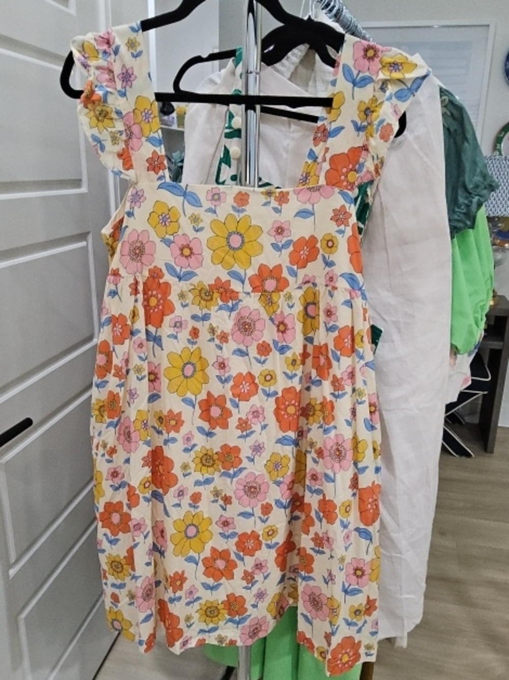 Floral Ruffled Strap Sundress - Cream, Yellow, Orange, Pink